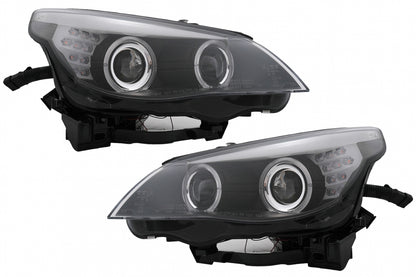 LED Angel Eyes Headlights Black LCI Design for BMW 5 Series E60 E61 (2003–2007)