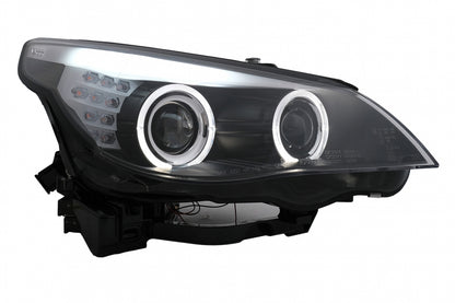 LED Angel Eyes Headlights Black LCI Design for BMW 5 Series E60 E61 (2003–2007)