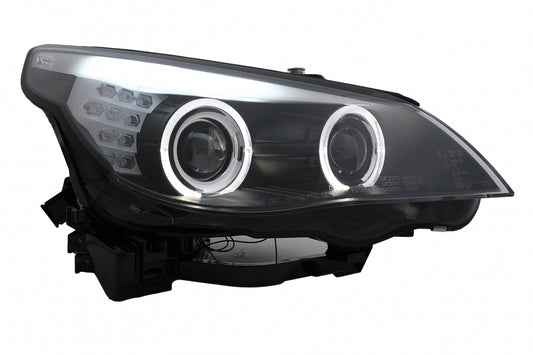 LED Angel Eyes Headlights Black LCI Design for BMW 5 Series E60 E61 (2003–2007)