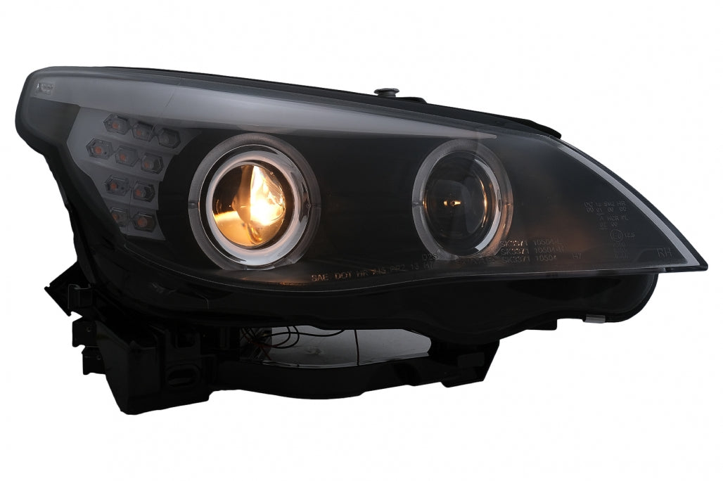 LED Angel Eyes Headlights Black LCI Design for BMW 5 Series E60 E61 (2003–2007)