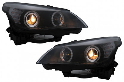 LED Angel Eyes Headlights Black LCI Design for BMW 5 Series E60 E61 (2003–2007)