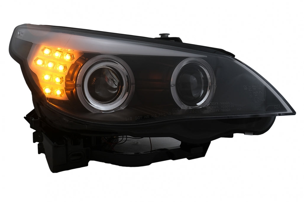 LED Angel Eyes Headlights Black LCI Design for BMW 5 Series E60 E61 (2003–2007)