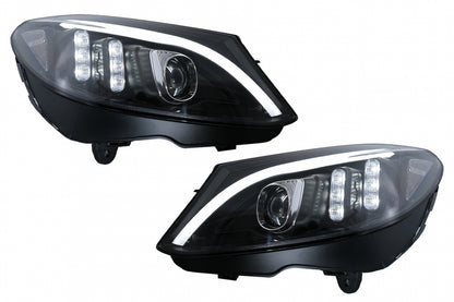 LED DRL Headlights Black Sequential for Mercedes C-Class W205 S205 C205 A205 (2014–2018)
