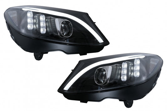 LED DRL Headlights Black Sequential for Mercedes C-Class W205 S205 C205 A205 (2014–2018)