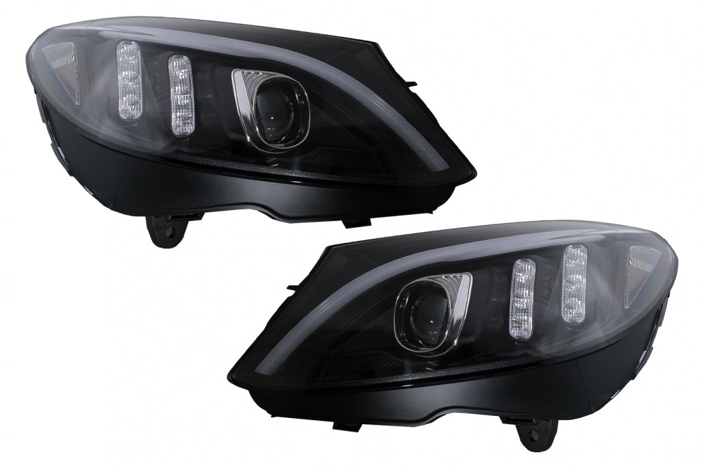 LED DRL Headlights Black Sequential for Mercedes C-Class W205 S205 C205 A205 (2014–2018)