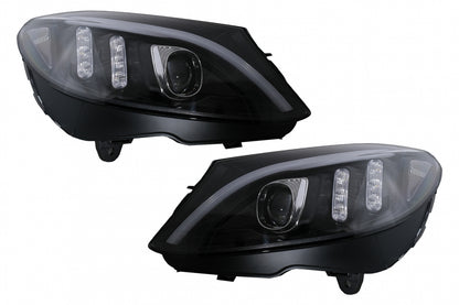LED DRL Headlights Black Sequential for Mercedes C-Class W205 S205 C205 A205 (2014–2018)