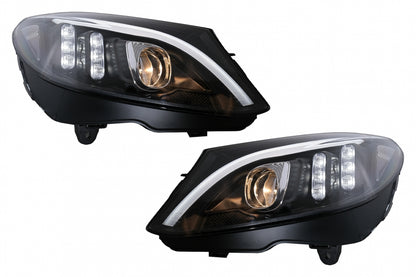LED DRL Headlights Black Sequential for Mercedes C-Class W205 S205 C205 A205 (2014–2018)