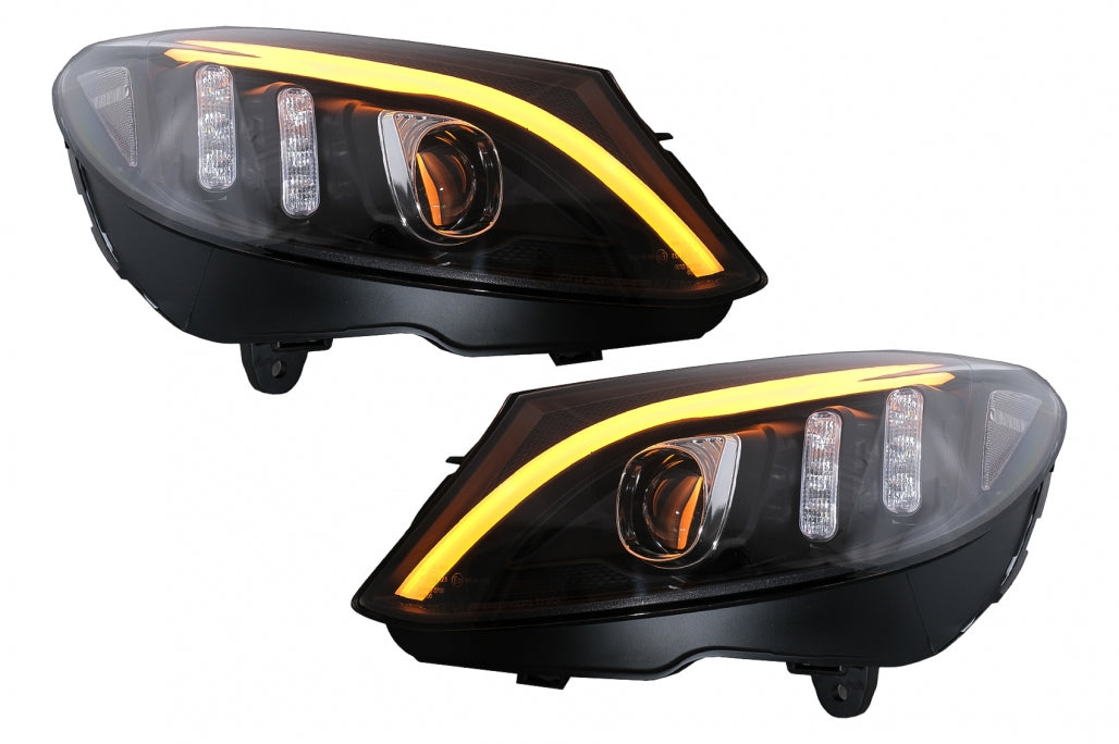 LED DRL Headlights Black Sequential for Mercedes C-Class W205 S205 C205 A205 (2014–2018)