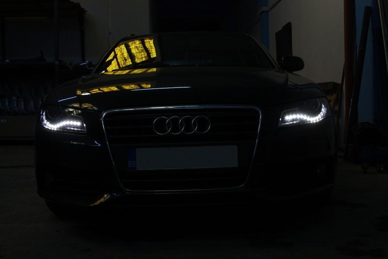 LED DRL Headlights Black for Audi A4 B8 8K (2008–2011) with Daytime Running Lights
