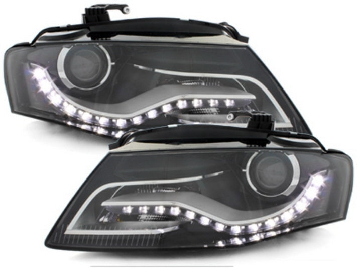 LED DRL Headlights Black for Audi A4 B8 8K (2008–2011) with Daytime Running Lights