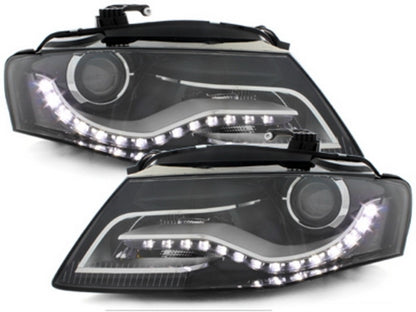 LED DRL Headlights Black for Audi A4 B8 8K (2008–2011) with Daytime Running Lights