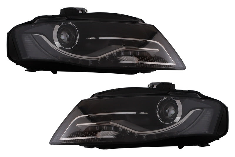 LED DRL Headlights Black for Audi A4 B8 8K (2008–2011) with Daytime Running Lights