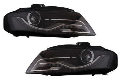 LED DRL Headlights Black for Audi A4 B8 8K (2008–2011) with Daytime Running Lights