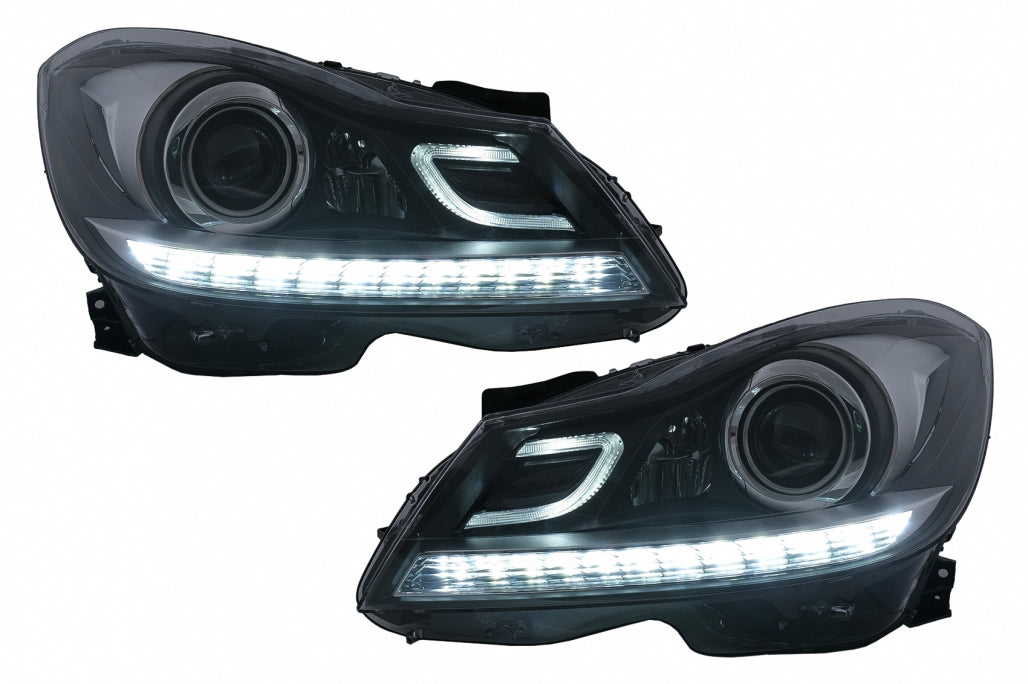 LED DRL Headlights with Dynamic Sequential Turn Signal for Mercedes C-Class W204 S204 Facelift (2011–2014)