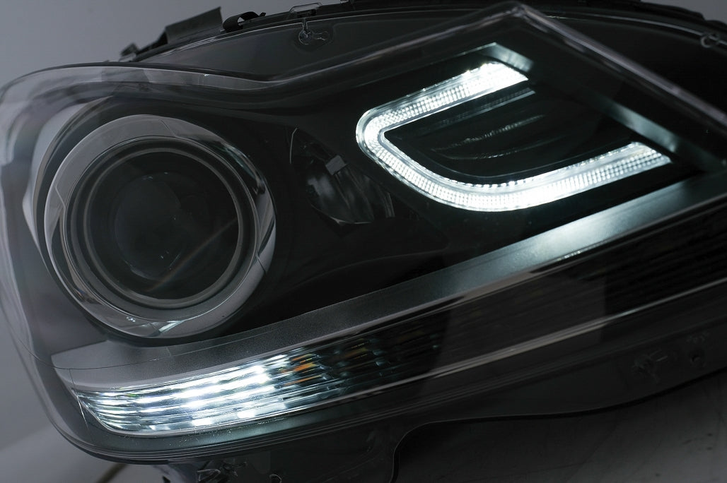 LED DRL Headlights with Dynamic Sequential Turn Signal for Mercedes C-Class W204 S204 Facelift (2011–2014)
