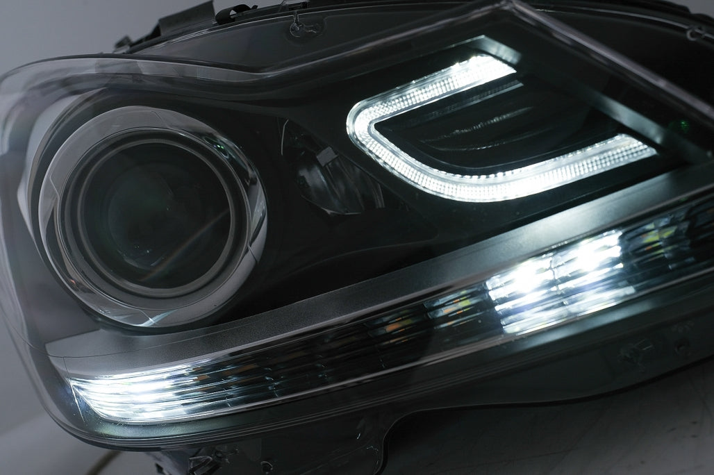 LED DRL Headlights with Dynamic Sequential Turn Signal for Mercedes C-Class W204 S204 Facelift (2011–2014)