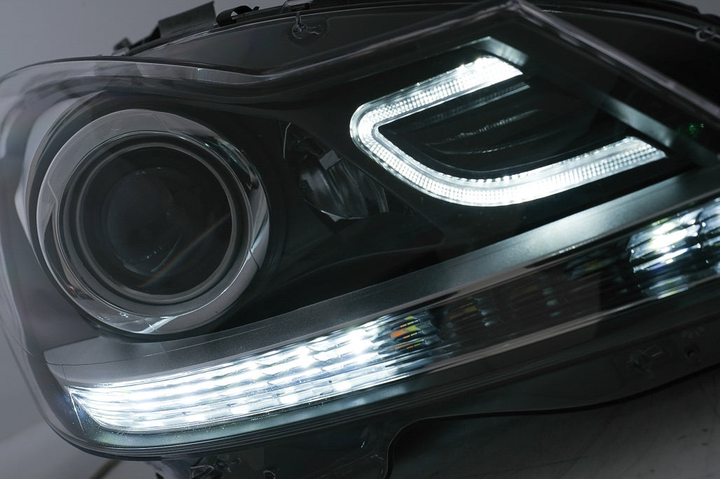 LED DRL Headlights with Dynamic Sequential Turn Signal for Mercedes C-Class W204 S204 Facelift (2011–2014)