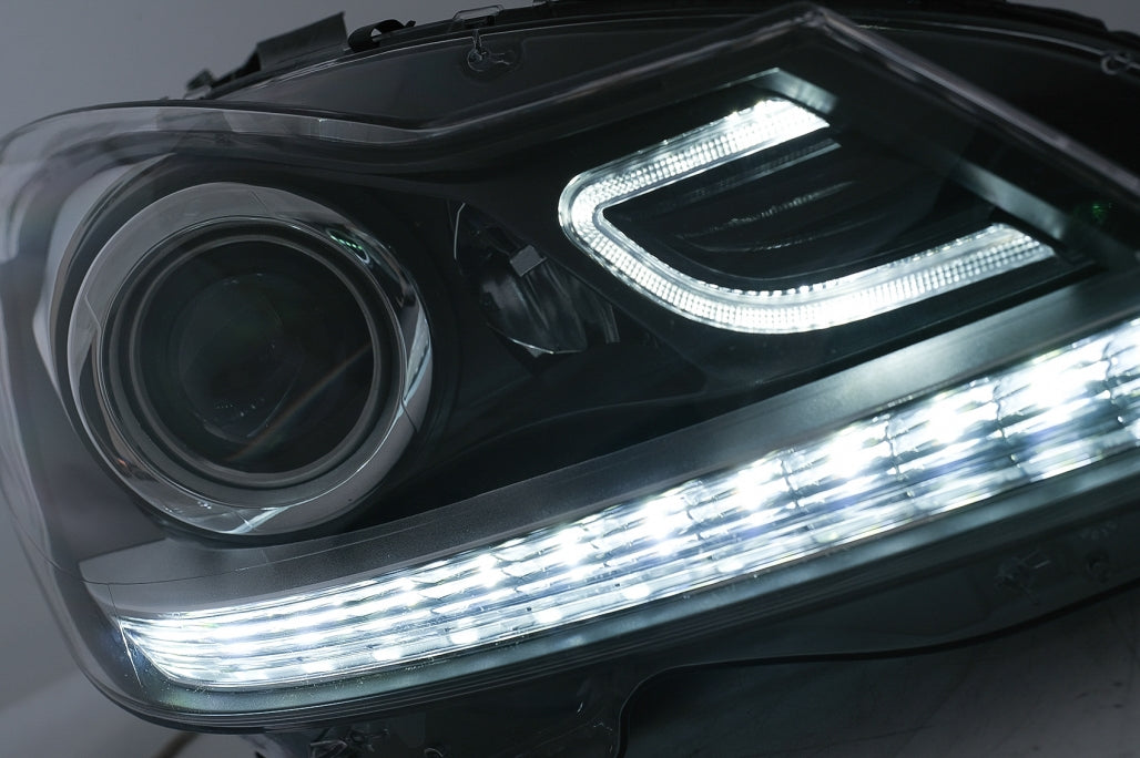 LED DRL Headlights with Dynamic Sequential Turn Signal for Mercedes C-Class W204 S204 Facelift (2011–2014)