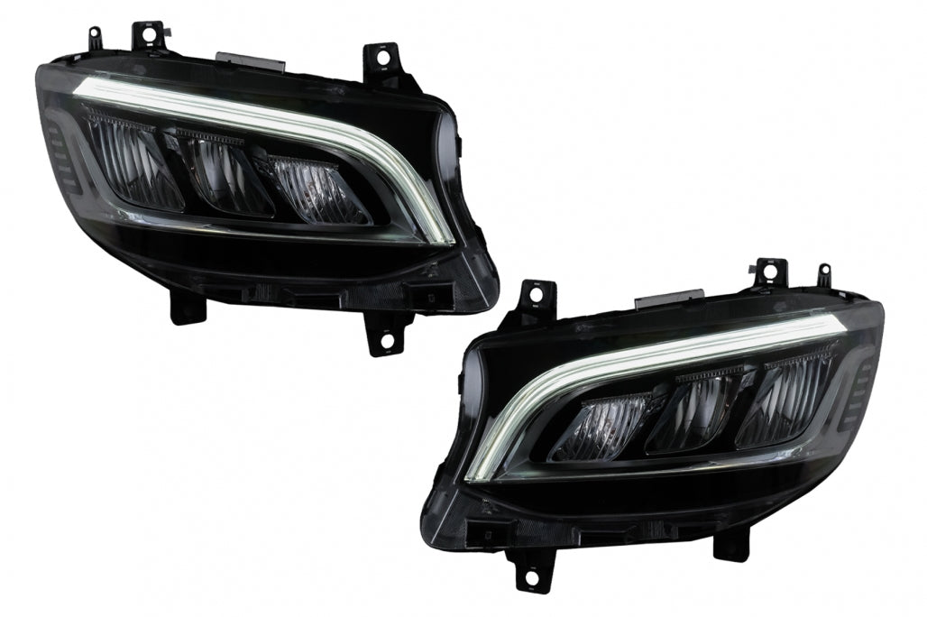LED Headlights Black for Mercedes Sprinter III W907  W910 (2019–2027) for Halogen LHD