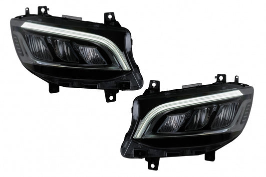LED Headlights Black for Mercedes Sprinter III W907  W910 (2019–2027) for Halogen LHD