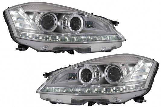 LED Headlights Facelift Look with Sequential Dynamic Turning Lights for Mercedes S-Class W221 (2005–2009) LHD