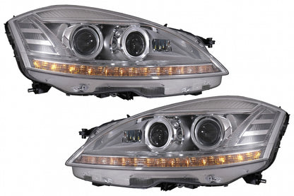 LED Headlights Facelift Look with Sequential Dynamic Turning Lights for Mercedes S-Class W221 (2005–2009) LHD