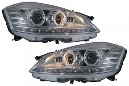 LED Headlights Facelift Look with Sequential Dynamic Turning Lights for Mercedes S-Class W221 (2005–2009) LHD