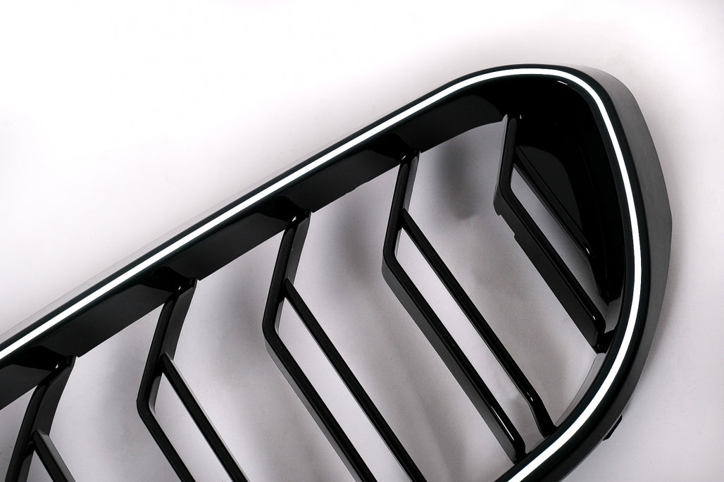 LED Kidney Grilles Double Stripe Piano Black for BMW 5 Series G30 G31 (2017–2019)
