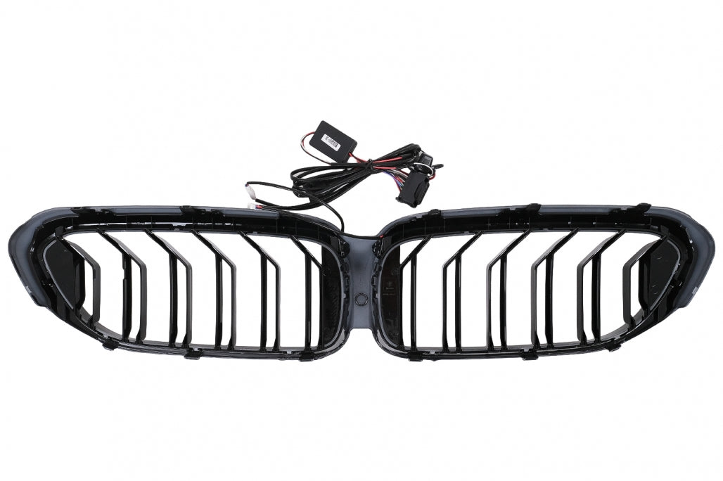 LED Kidney Grilles Double Stripe Piano Black for BMW 5 Series G30 G31 (2017–2019)
