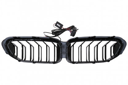 LED Kidney Grilles Double Stripe Piano Black for BMW 5 Series G30 G31 (2017–2019)