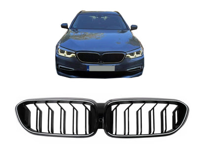 LED Kidney Grilles Double Stripe Piano Black for BMW 5 Series G30 G31 (2017–2019)