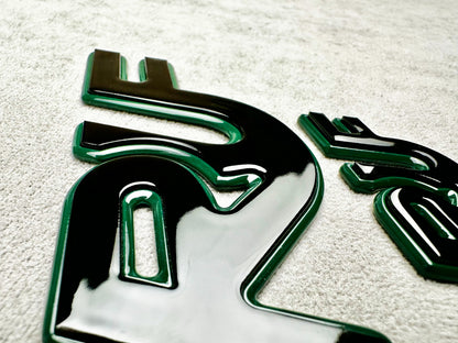 High-quality RUF badge in vibrant mean green with black finish for Porsche 911