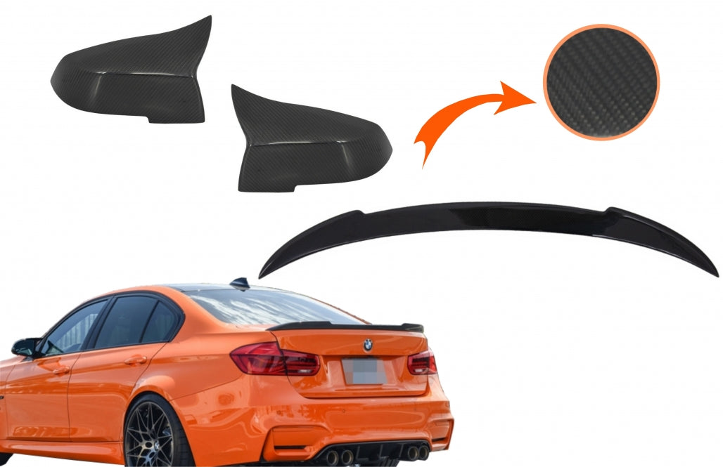 Mirror Covers and Trunk Spoiler Kit M4 Design Real Carbon for BMW 3 Series F30 (2012–2018)