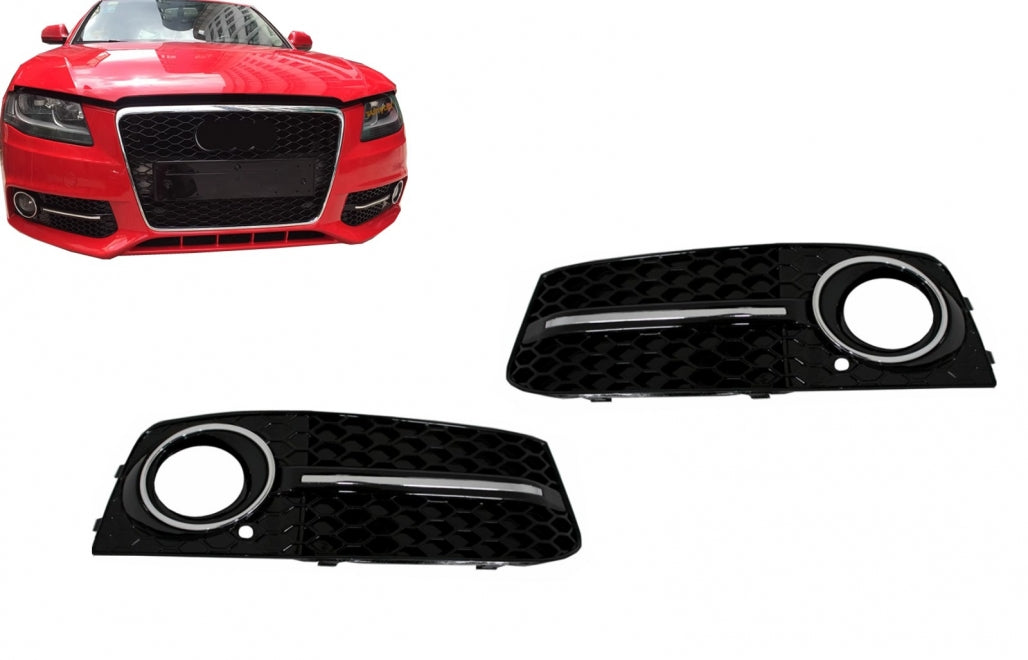 RS4 Design Black Edition Fog Lamp Covers / Side Grilles for Audi A4 B8 8K (2007–2011)