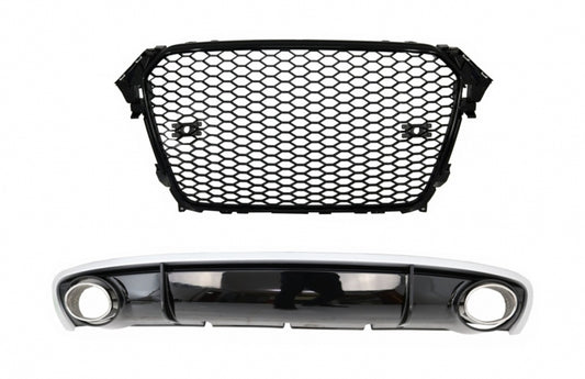 RS4 Design Front Grille & Rear Bumper Diffuser with Exhaust Tips for Audi A4 B8 Facelift (2012–2015)