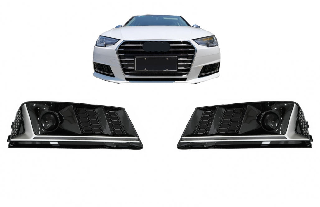 RS4 Design Silver Edition ACC Side Grilles / Lower Bumper Grille Covers for Audi A4 B9 Sedan / Avant (2016–2018)