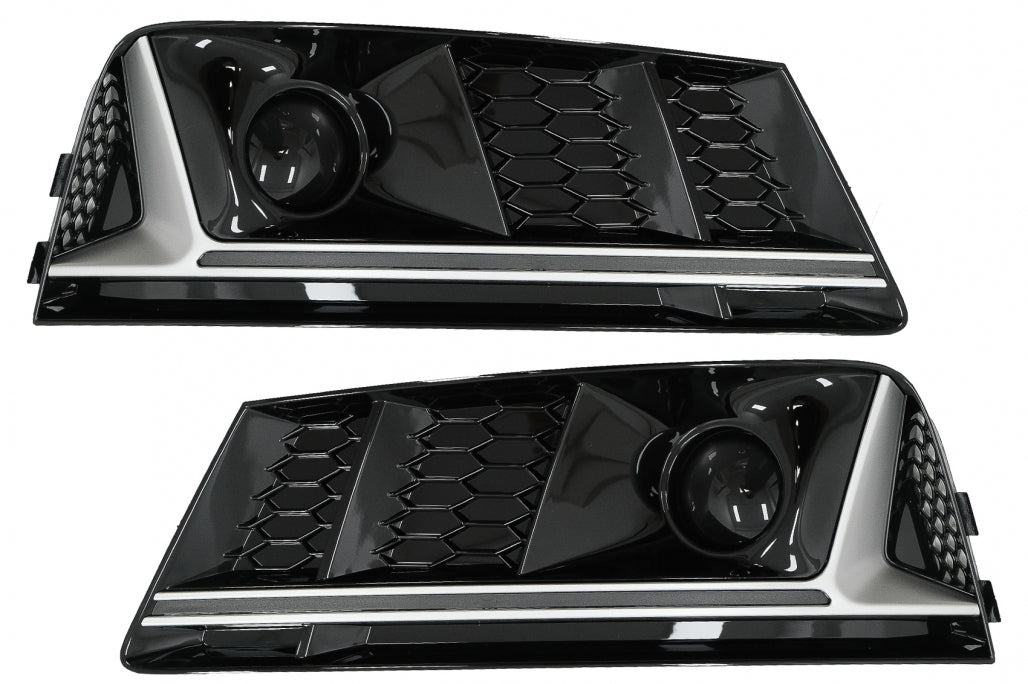 RS4 Design Silver Edition ACC Side Grilles / Lower Bumper Grille Covers for Audi A4 B9 Sedan / Avant (2016–2018)