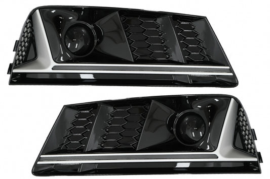 RS4 Design Silver Edition ACC Side Grilles / Lower Bumper Grille Covers for Audi A4 B9 Sedan / Avant (2016–2018)