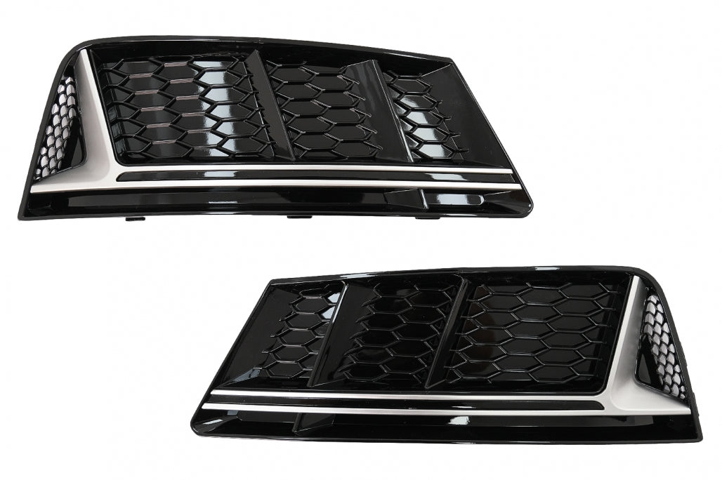 RS4 Design Silver Edition Side Grilles for Audi A4 B9 Sedan / Avant (2016–2018) – Standard Bumper