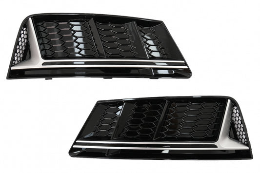 RS4 Design Silver Edition Side Grilles for Audi A4 B9 Sedan / Avant (2016–2018) – Standard Bumper