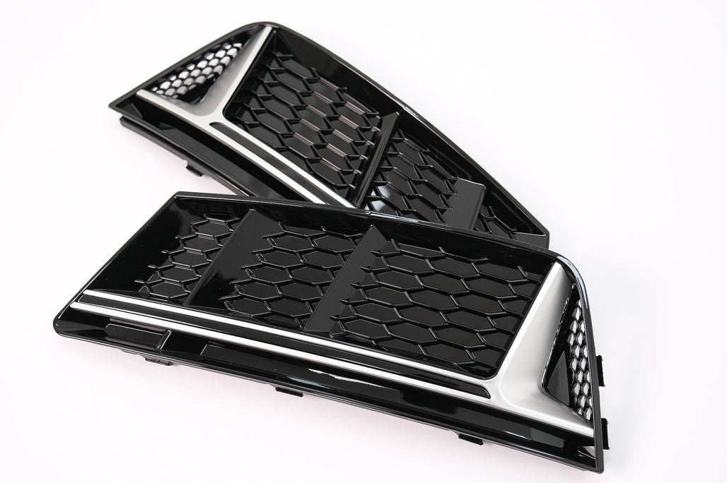 RS4 Design Silver Edition Side Grilles for Audi A4 B9 Sedan / Avant (2016–2018) – Standard Bumper