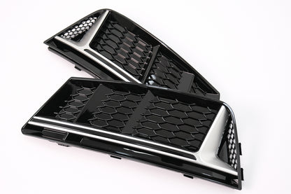 RS4 Design Silver Edition Side Grilles for Audi A4 B9 Sedan / Avant (2016–2018) – Standard Bumper