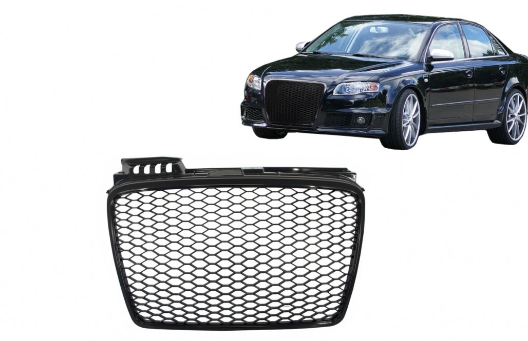 RS4 Style Badgeless Front Grille Piano Black for Audi A4 B7 (2004–2008)