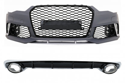 RS6 Design Front Bumper & Rear Diffuser Kit with Exhaust Tips for Audi A6 4G Facelift Sedan  Avant (2015–2018)