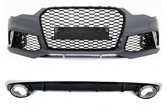 RS6 Design Front Bumper & Rear Diffuser Kit with Exhaust Tips for Audi A6 4G Facelift Sedan  Avant (2015–2018)