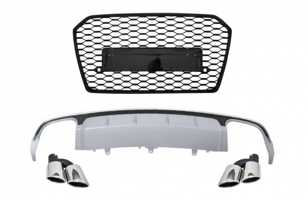 RS6 Design Rear Diffuser, Exhaust Tips & Grille for Audi A6 4G Facelift Limousine / Avant (2015–2018)