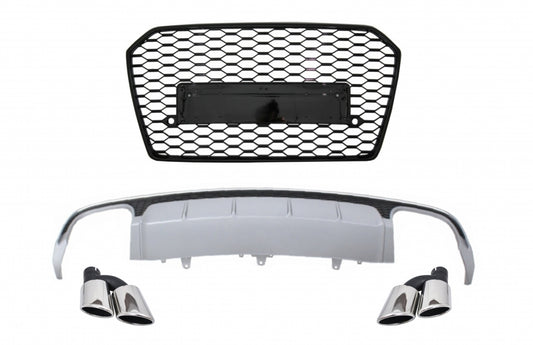 RS6 Design Rear Diffuser, Exhaust Tips & Grille for Audi A6 4G Facelift Limousine / Avant (2015–2018)