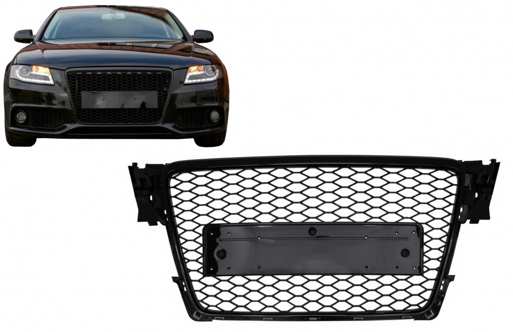 RS Design Badgeless Front Grille Piano Black for Audi A4 B8 Sedan / Avant (2007–2012)