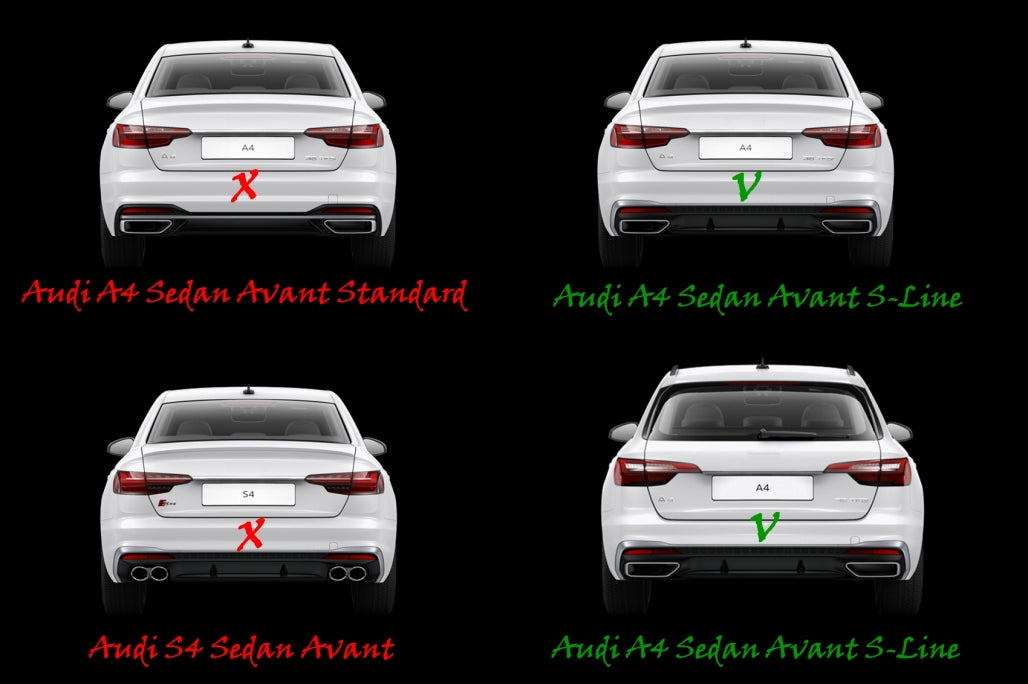 RS Design Rear Bumper Valance Diffuser with Exhaust Tips for Audi A4 B9 8W Facelift S-Line Sedan / Avant (2020–)