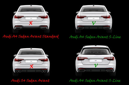 RS Design Rear Bumper Valance Diffuser with Exhaust Tips for Audi A4 B9 8W Facelift S-Line Sedan / Avant (2020–)